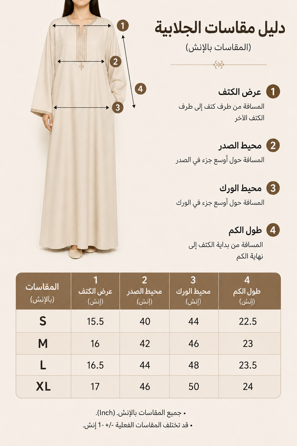 Serbal abaya size chart